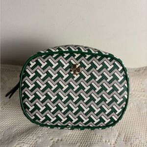 Tory Burch Green, White, & Grey Cosmetic Bag
